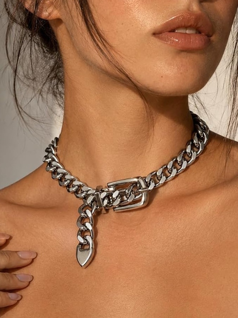Silver Chunky Chain Belt Choker Necklace